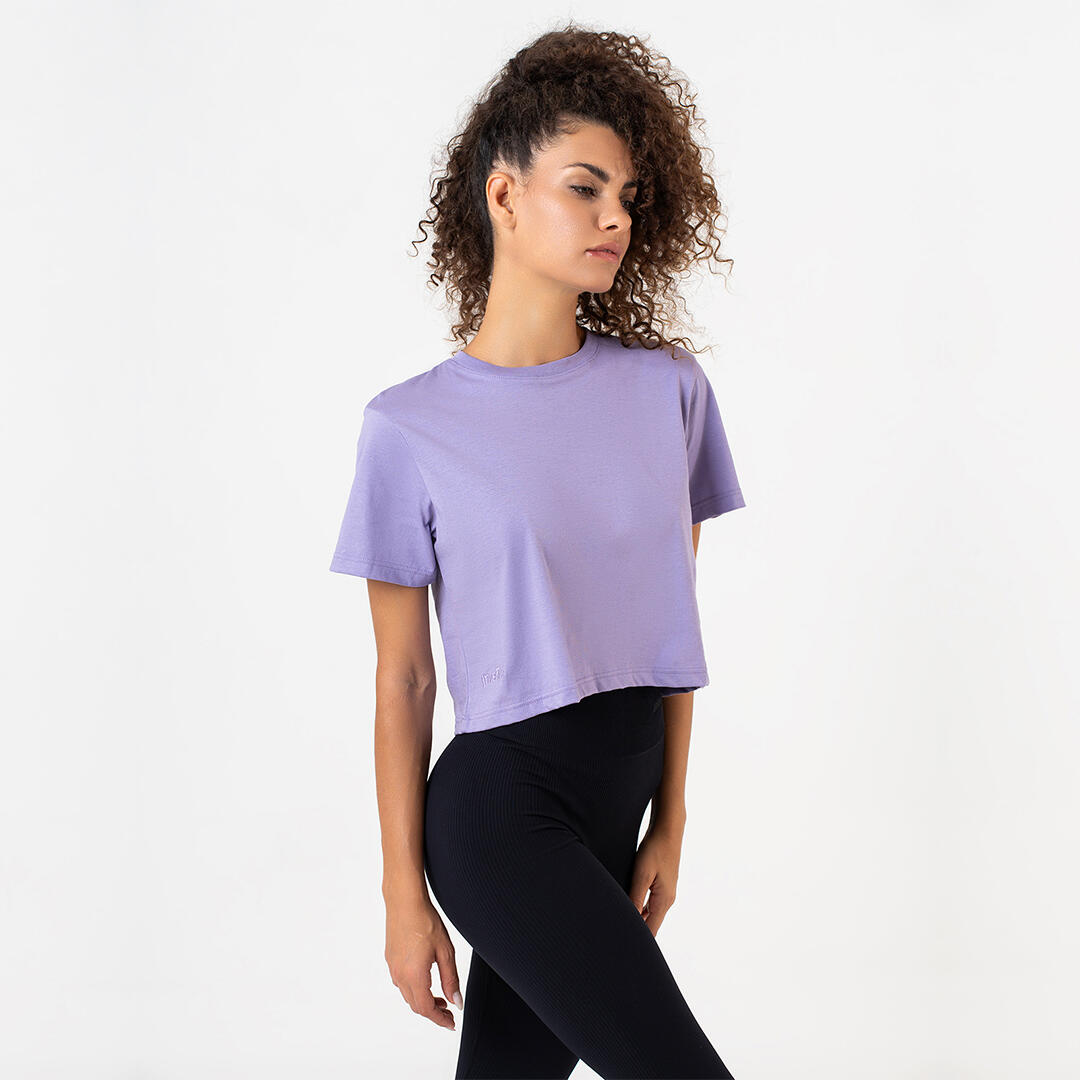 T-shirt crop donna 100% cotone allenamento tempo libero Lilla 4/4