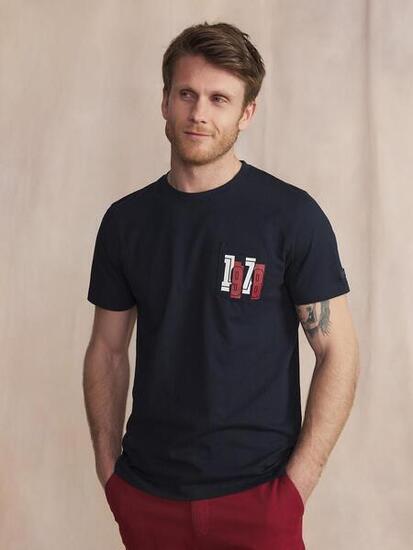 T-shirt homme HADISTEE Marine col rond 100% coton