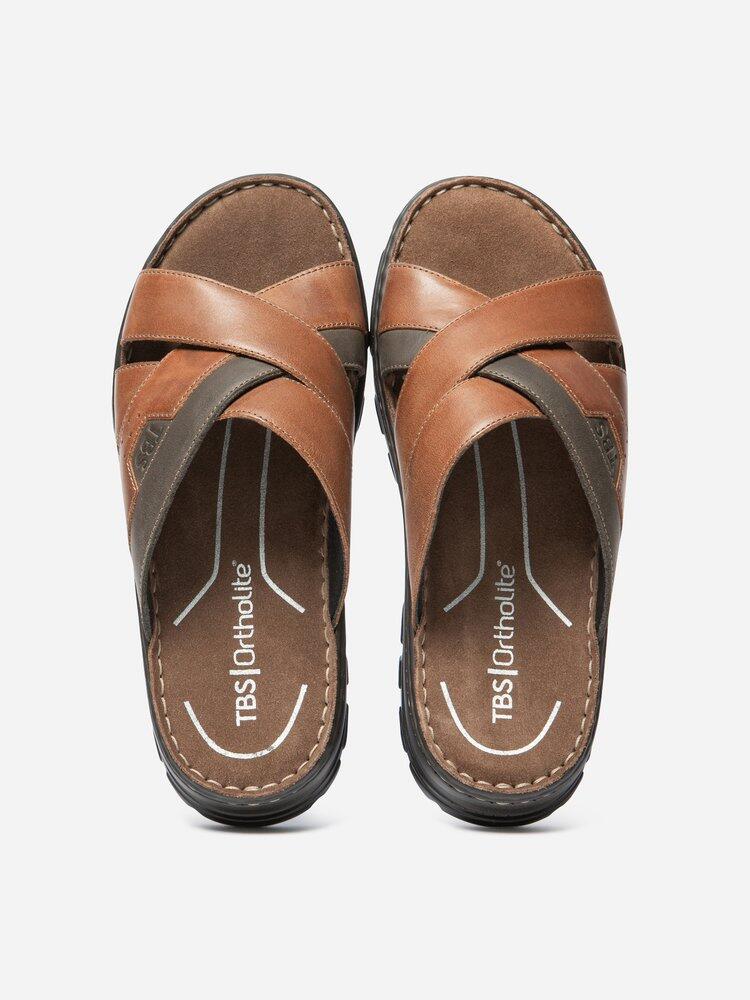 Mules homme JACQUIE Tan - cuir chocolat - talon 45 mm 3/4
