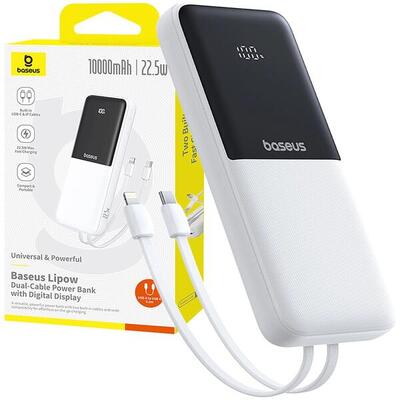 Powerbank baseus 10000mah 22,5w usb-c usb-a met ingebouwde kabels