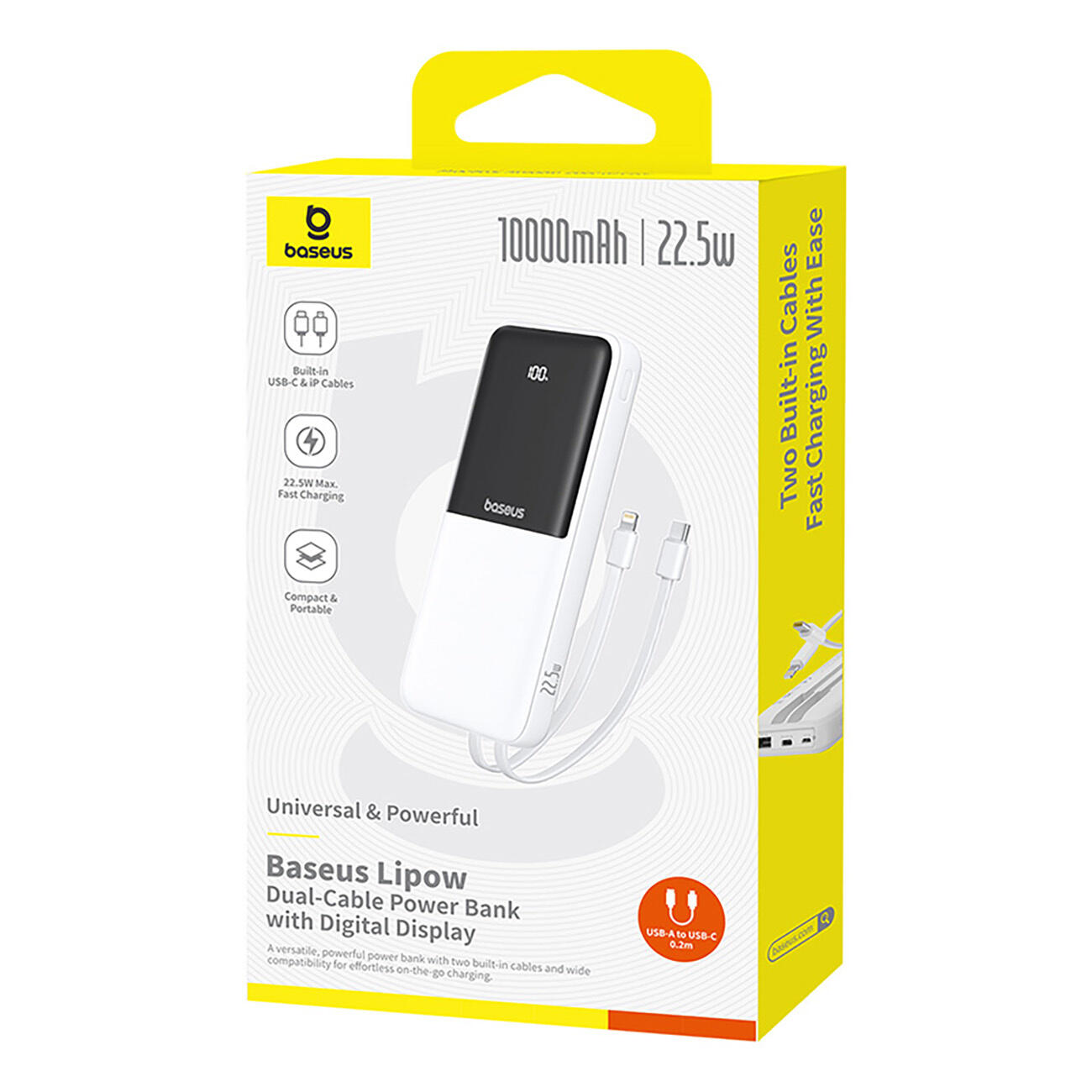 Powerbank Baseus 10000mAh 22,5W USB-C USB-A met Ingebouwde Kabels 7/7