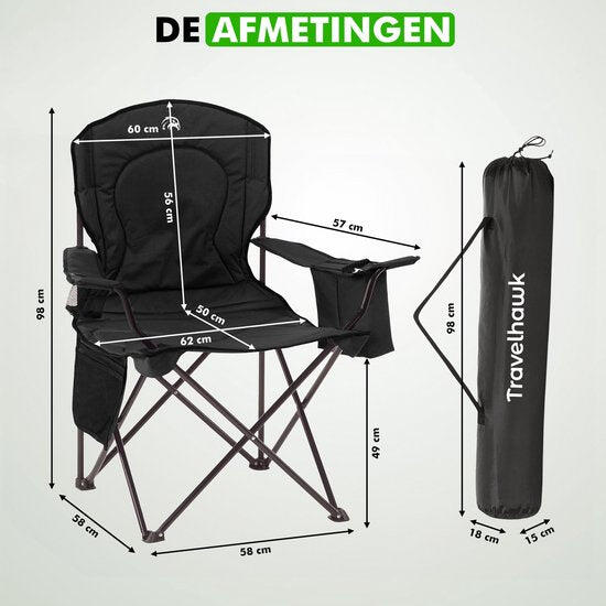 Chaise de camping XL – Pliable – Confortable – Noire 7/7