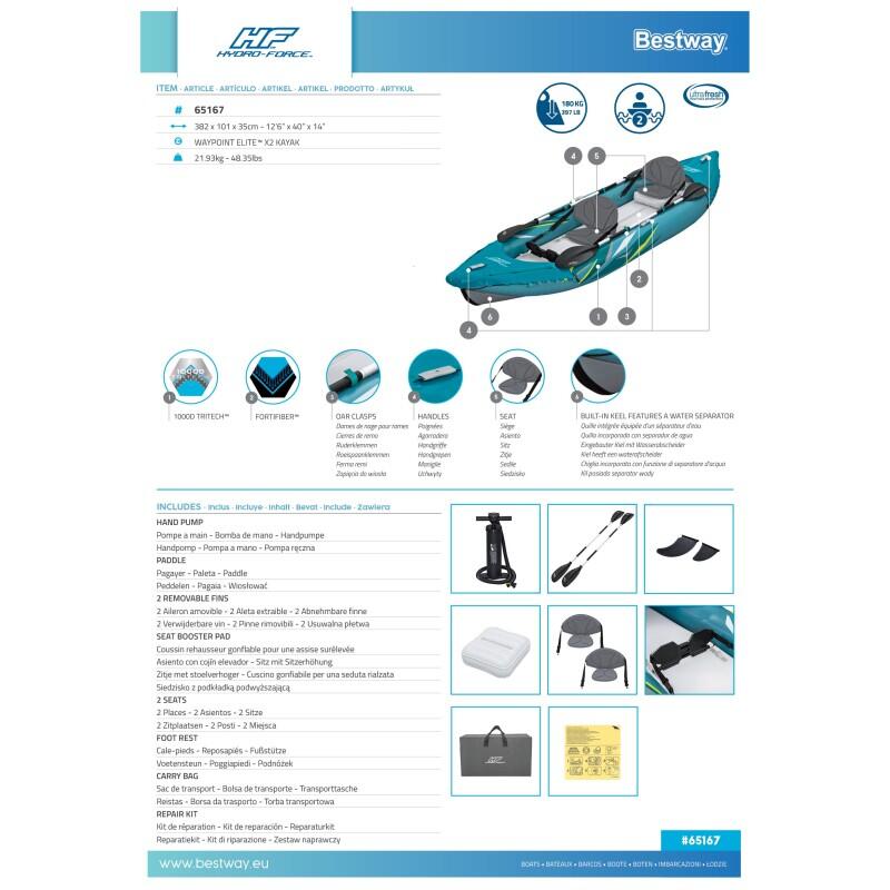 Bestway Kayak gonflable 2 places Waypoint Elite X2 382 cm 7/7
