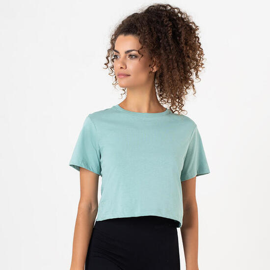 T-shirt crop donna 100% cotone allenamento tempo libero Bianco