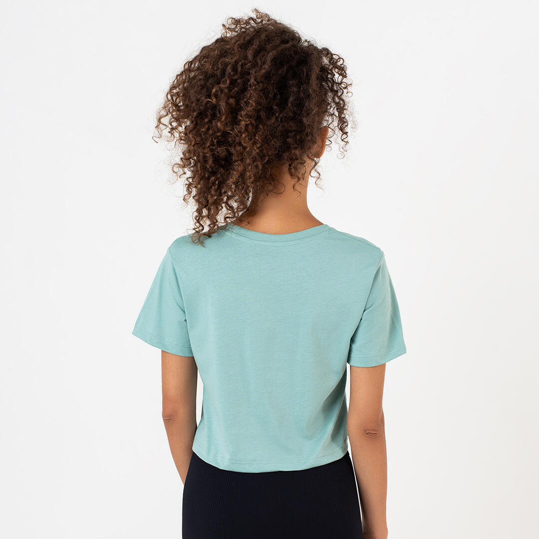 T-shirt crop donna 100% cotone allenamento tempo libero Verde Polvere 3/4