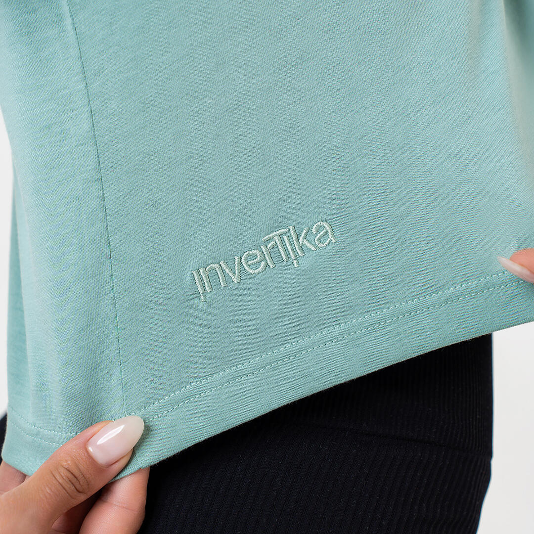 T-shirt crop donna 100% cotone allenamento tempo libero Verde Polvere 2/4