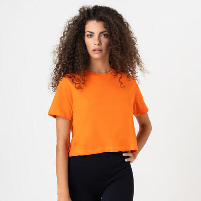 T-shirt crop donna 100% cotone allenamento tempo libero Bianco