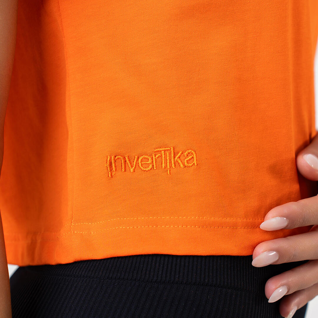 T-shirt Crop donna pole queen senza cuciture allenamento tempo libero Arancione 3/4