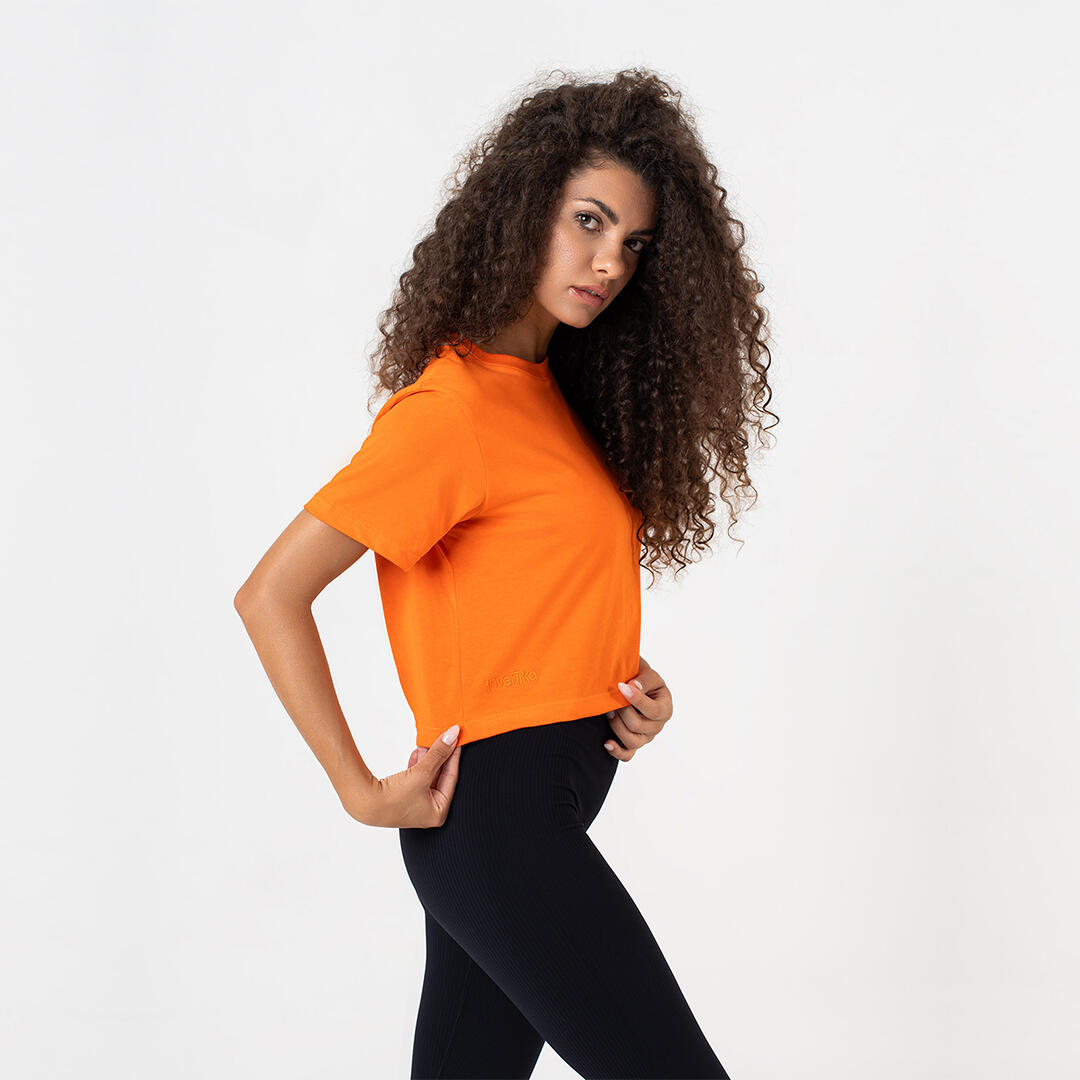 T-shirt crop donna 100% cotone allenamento tempo libero Arancione 4/4