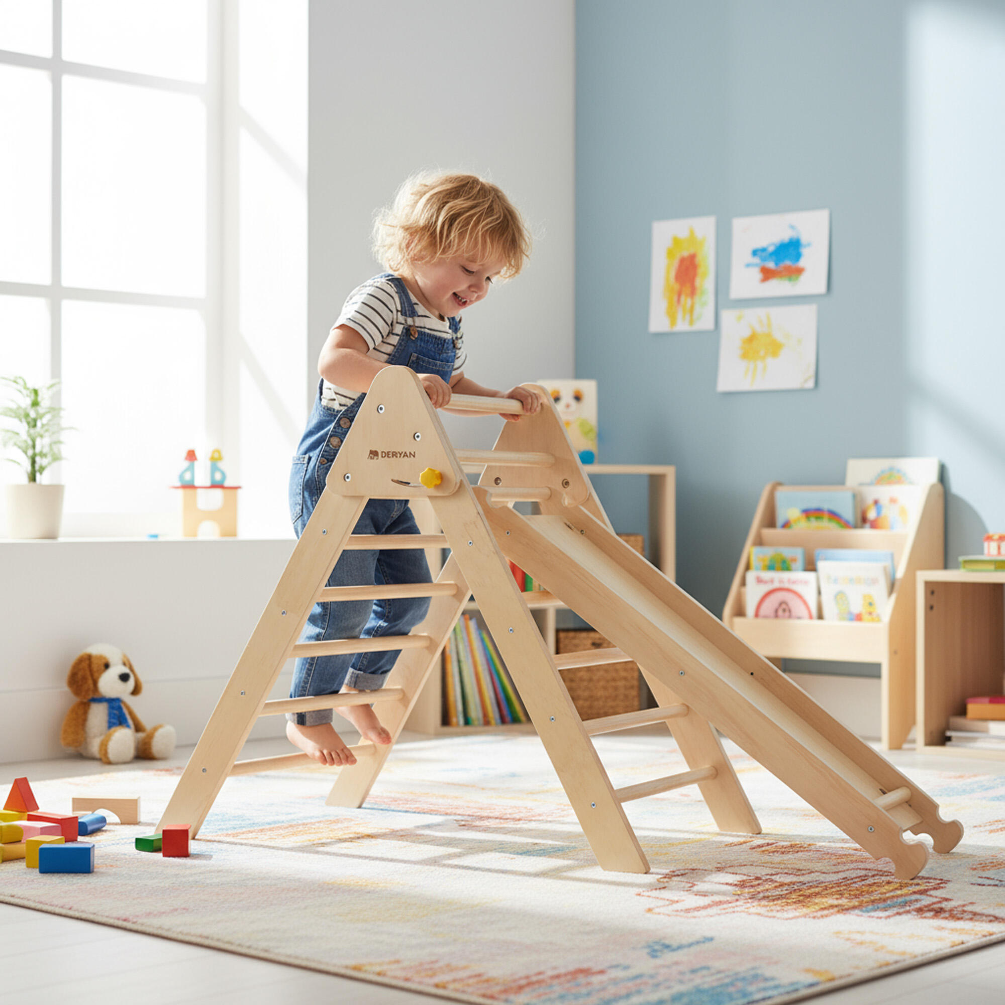Set de luxe mini structure d’escalade - Avec toboggan - Pliable - Bois 4/4
