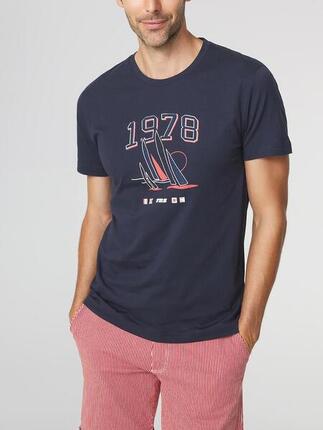 T-shirt homme HERVETEE 1973 - manches courtes, col rond, bleu marine
