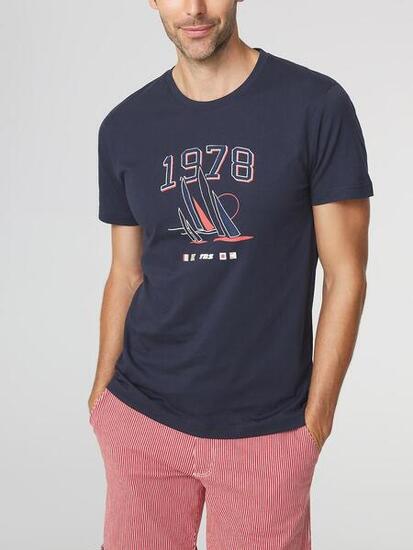 T-shirt homme HERVETEE 1973 - manches courtes, col rond, bleu marine