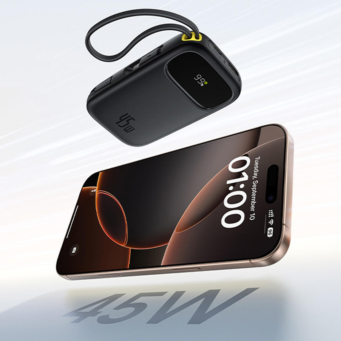 Power Bank Veloce Baseus 10000mAh 45W USB-A con Cavi USB-C Lightning 6/7