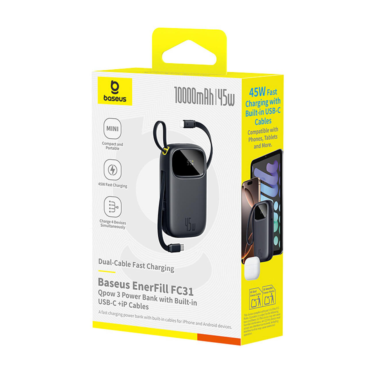 Power Bank Veloce Baseus 10000mAh 45W USB-A con Cavi USB-C Lightning 7/7