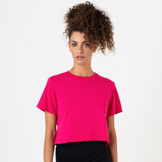 T-shirt crop donna 100% cotone allenamento tempo libero Bianco