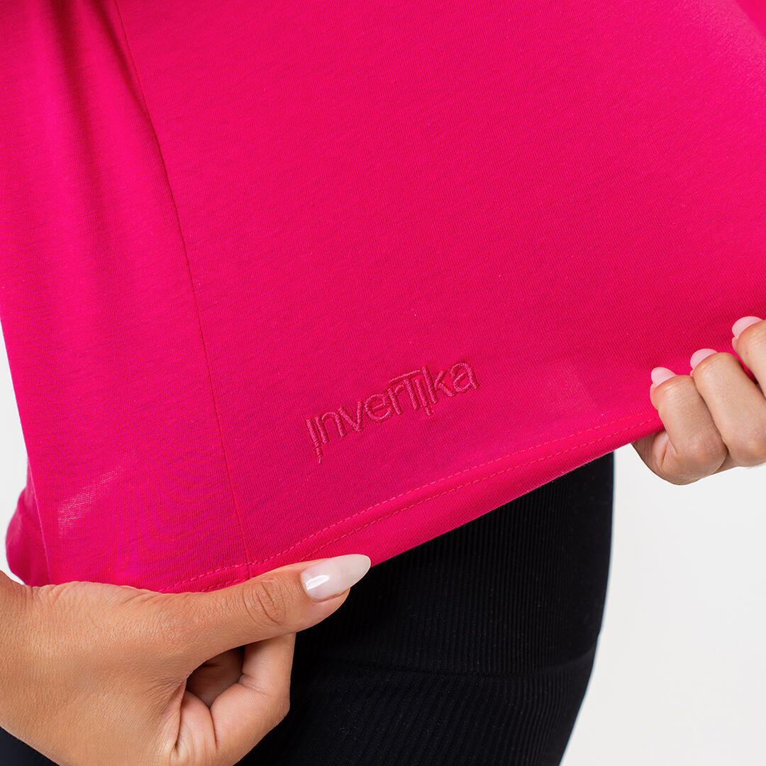 T-shirt crop donna 100% cotone allenamento tempo libero Fuxia 2/4