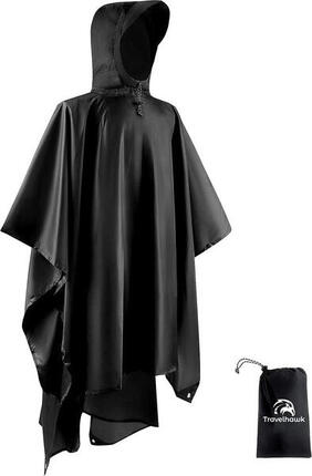 Poncho imperméable pour adultes – Poncho de cyclisme – Noir