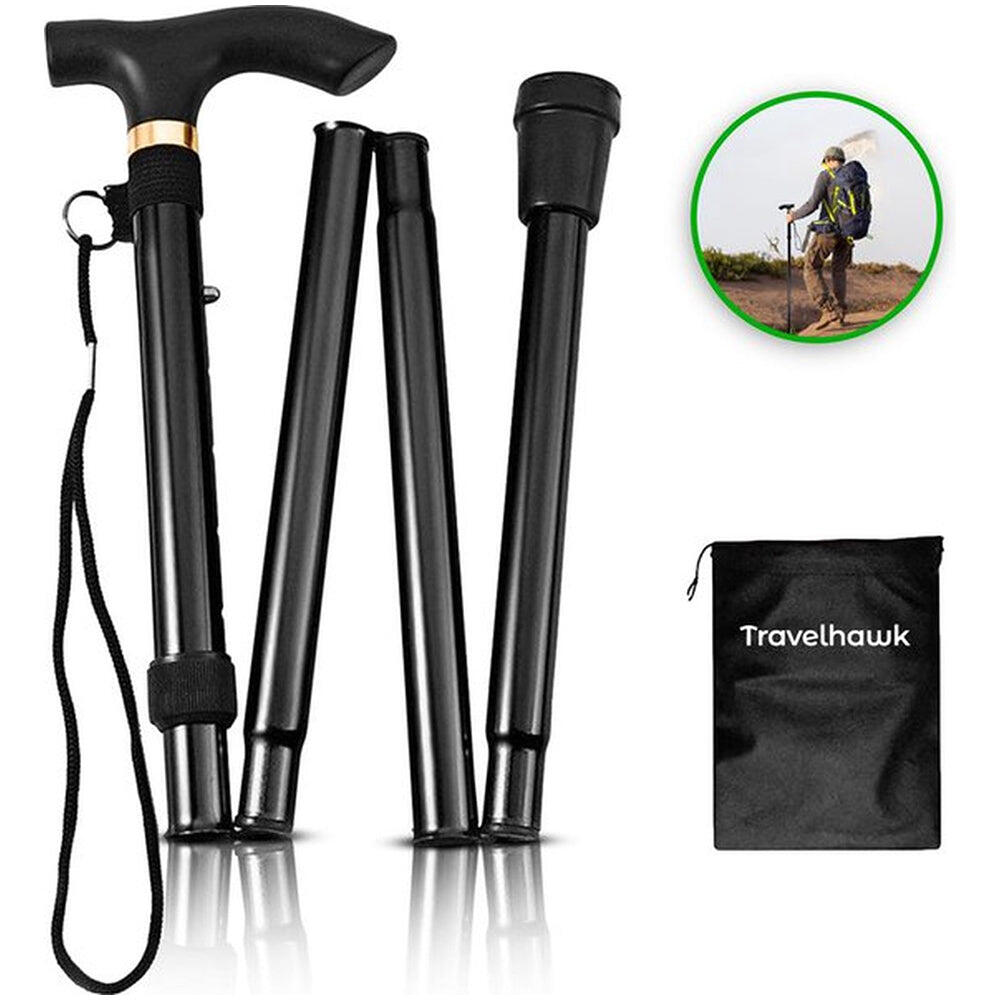 Travelhawk - Canne De Marche Pliable – Réglable – Noire - Bâton De Ski - Noir - Taille Unique - Decathlon