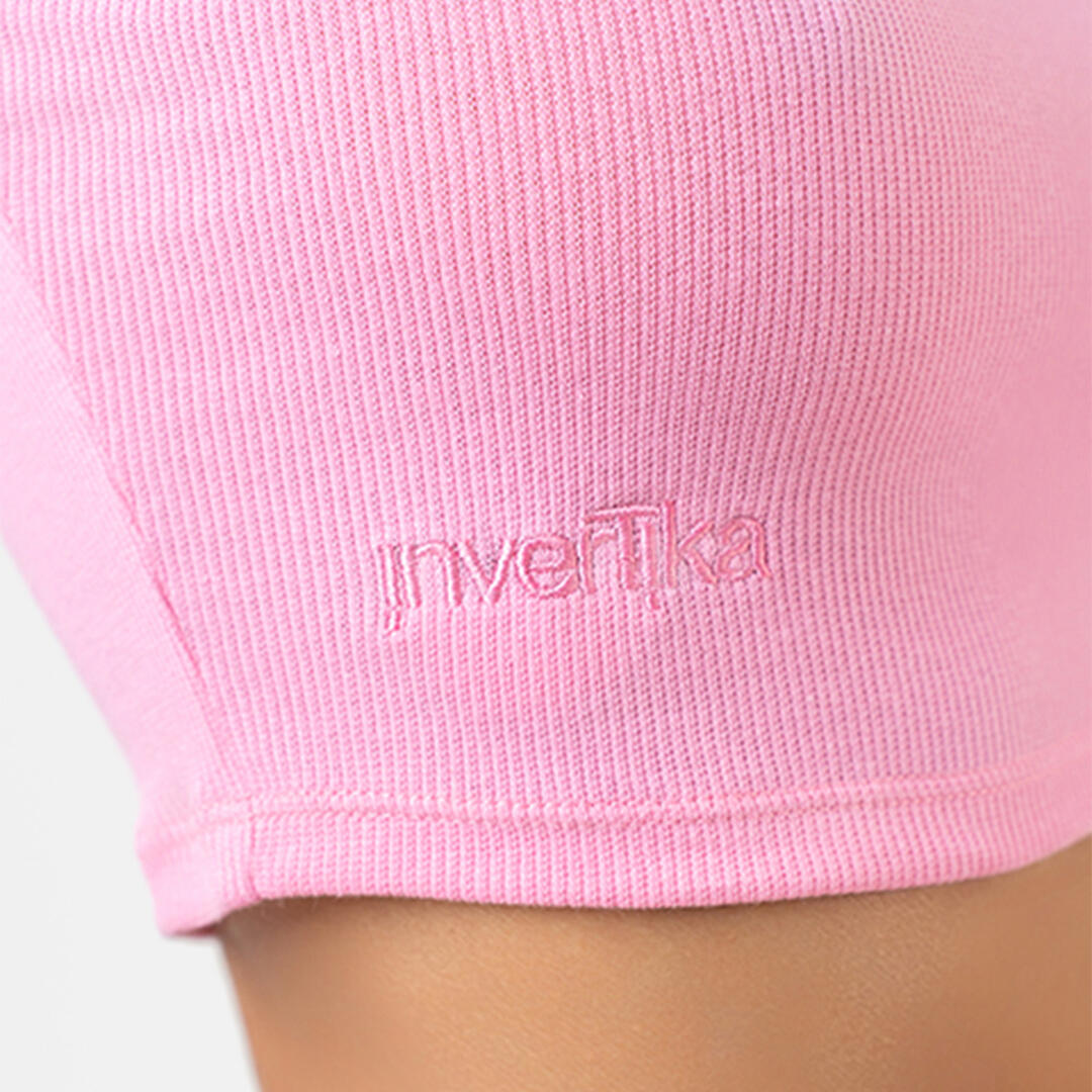 Top crop donna 100% cotone a costine allenamento tempo libero Rosa 4/5