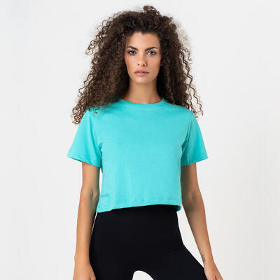 T-shirt crop donna 100% cotone allenamento tempo libero Bianco