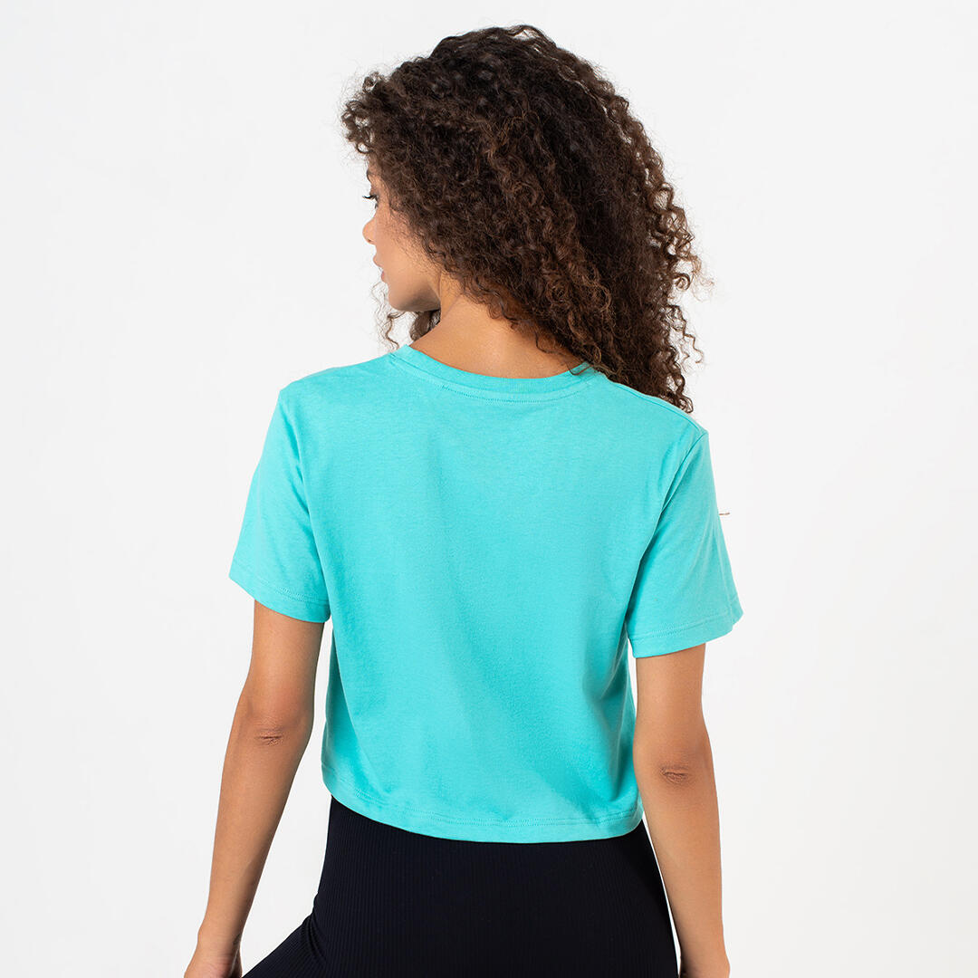 T-shirt crop donna 100% cotone allenamento tempo libero Acquamarina 3/4