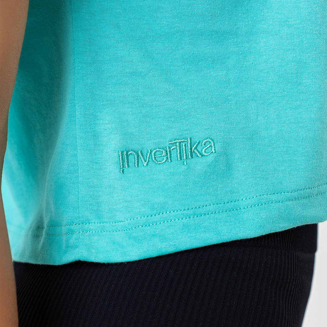 T-shirt crop donna 100% cotone allenamento tempo libero Acquamarina 2/4