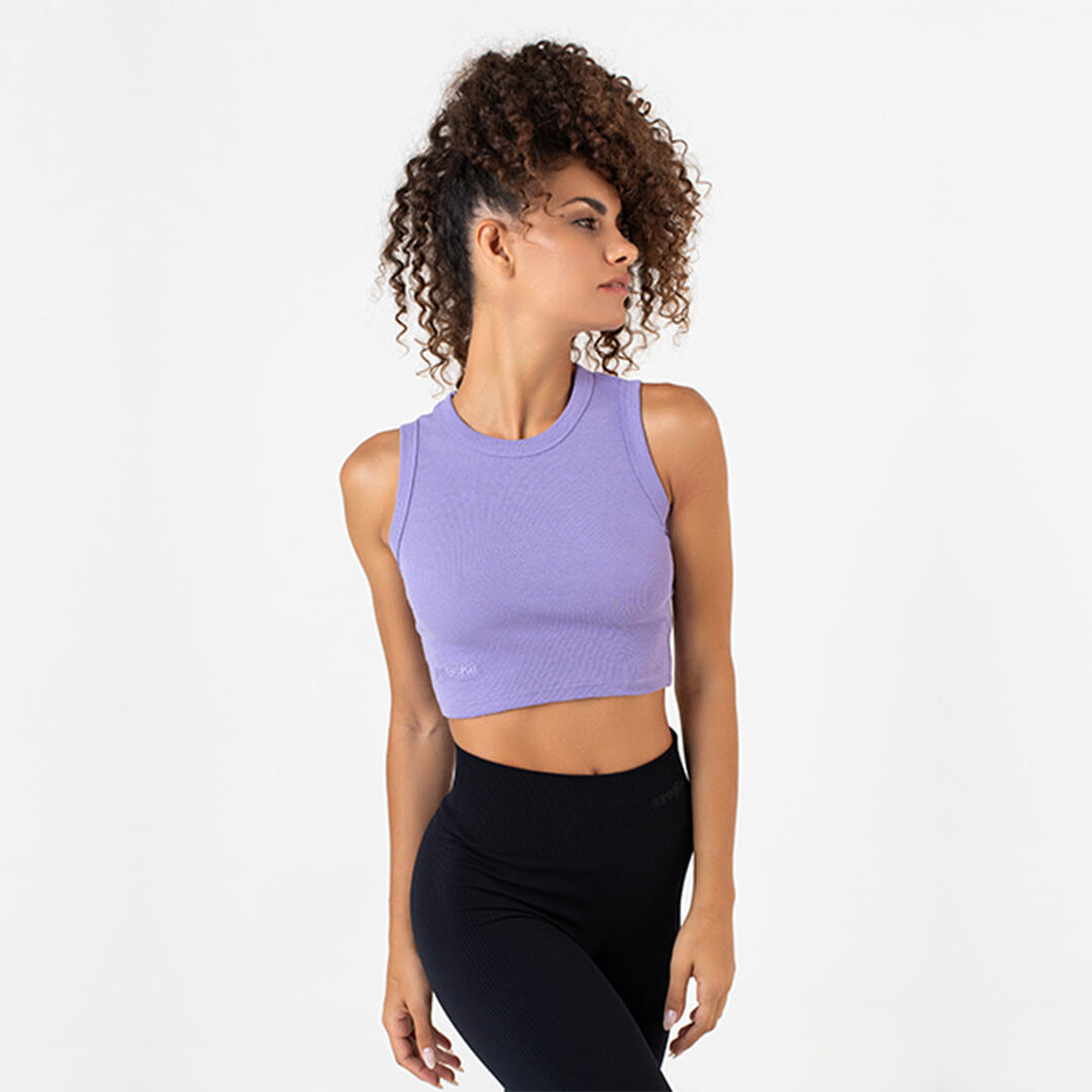Top crop donna 100% cotone a costine allenamento tempo libero Lilla 2/5