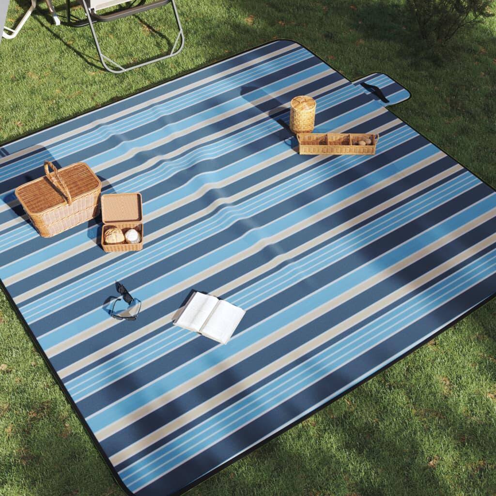 VidaXL faltbare Picknickdecke gestreift 200x200 cm blau-weiß 1/3