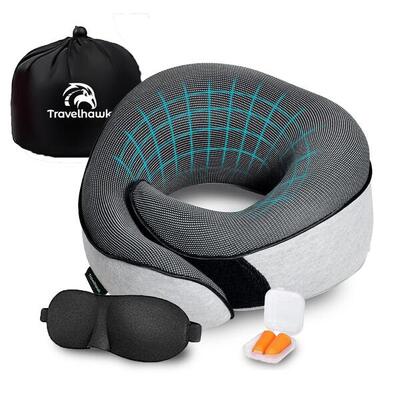 Cuscino da viaggio per il collo – Cuscino di lusso in memory foam + mascherina