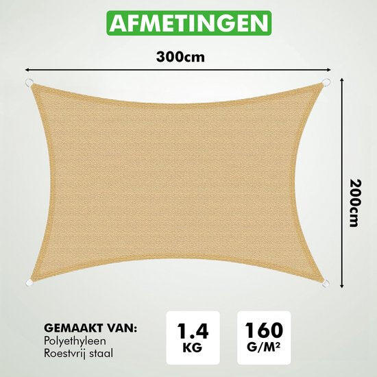 Voile d’ombrage – rectangulaire 2×3 m – beige – anti‑UV 7/7