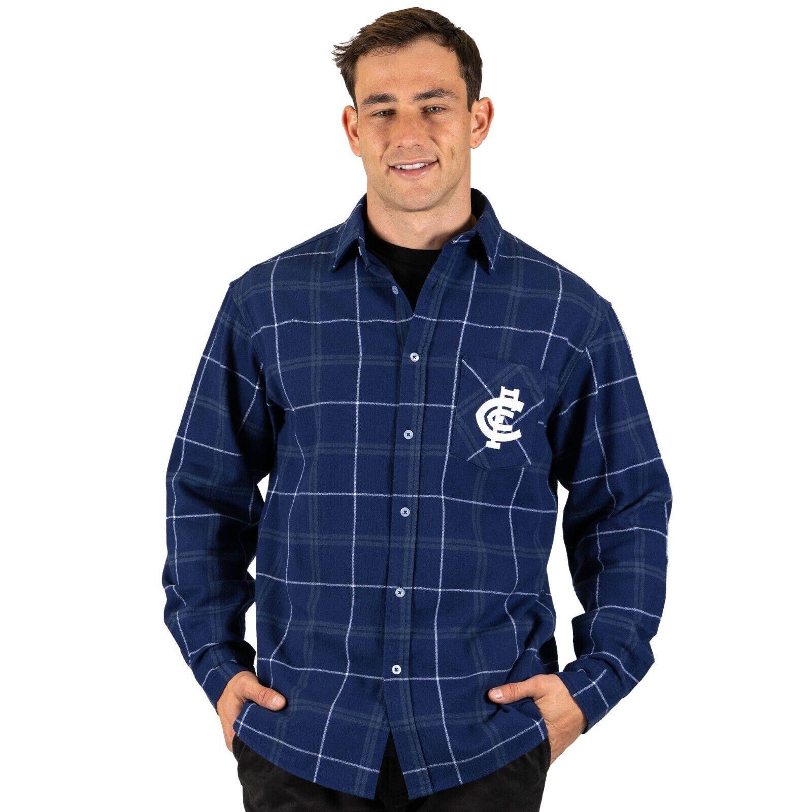AFL Mustang Flannel Polo - Carlton Blues - Flanno Shirt - Flannelette