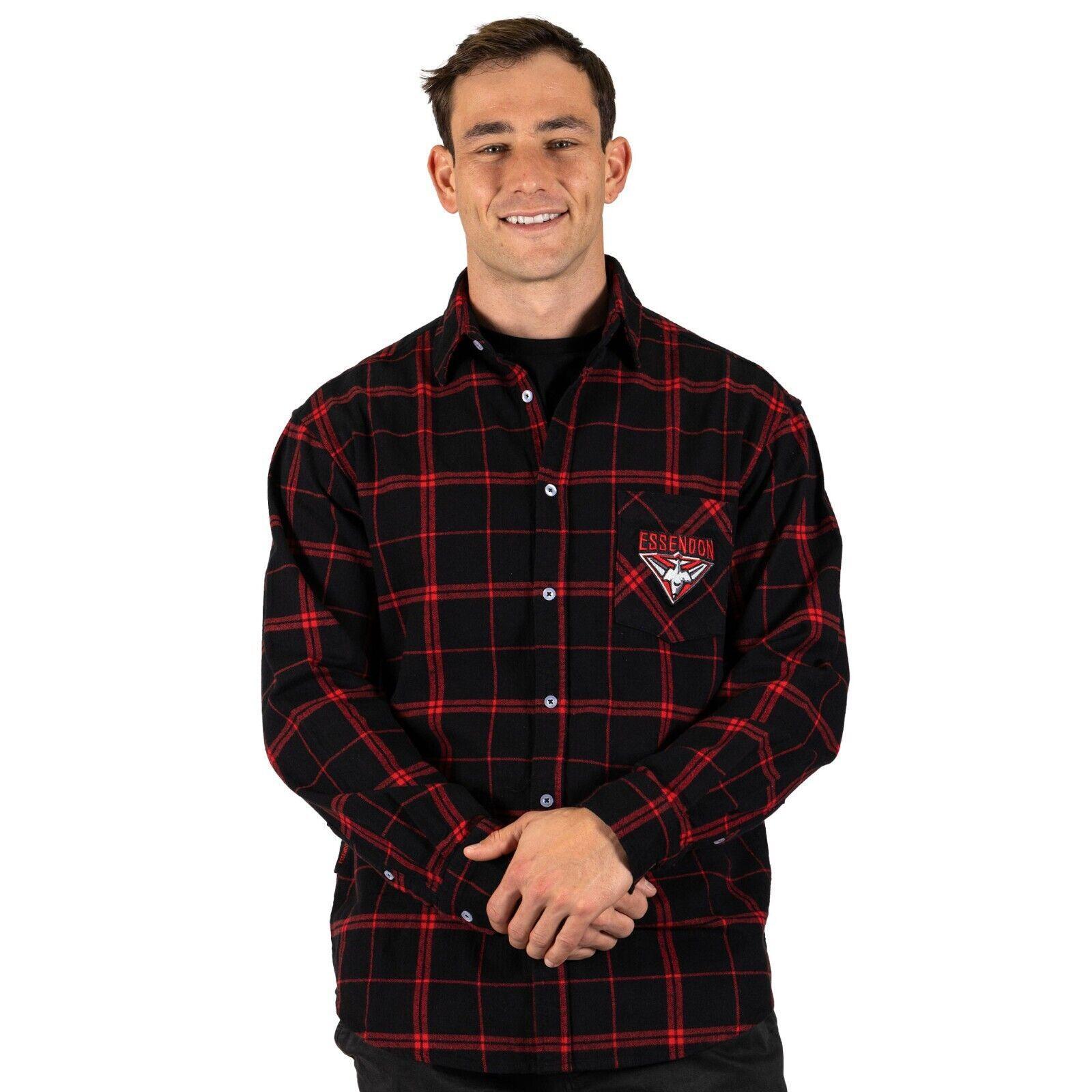 AFL Mustang Flannel Polo - Essendon Bombers - Flanno Shirt - Flannelette
