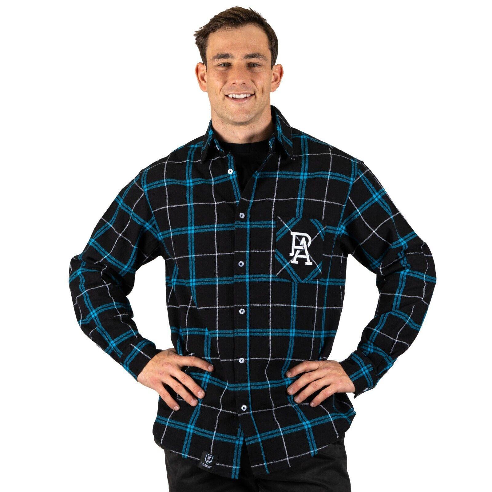 AFL Mustang Flannel Polo - Port Adelaide Power - Flanno Shirt - Flannelette