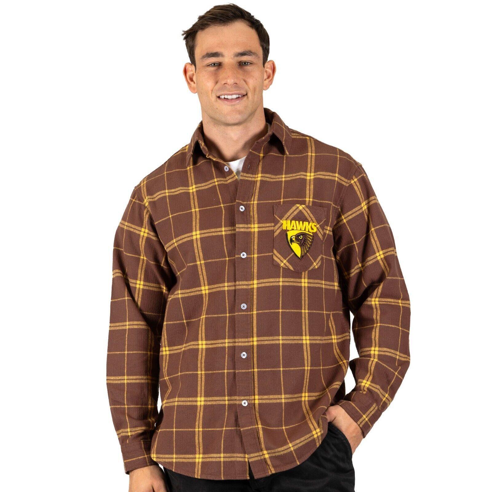 AFL Mustang Flannel Polo - Hawthorn Hawks - Flanno Shirt - Flannelette
