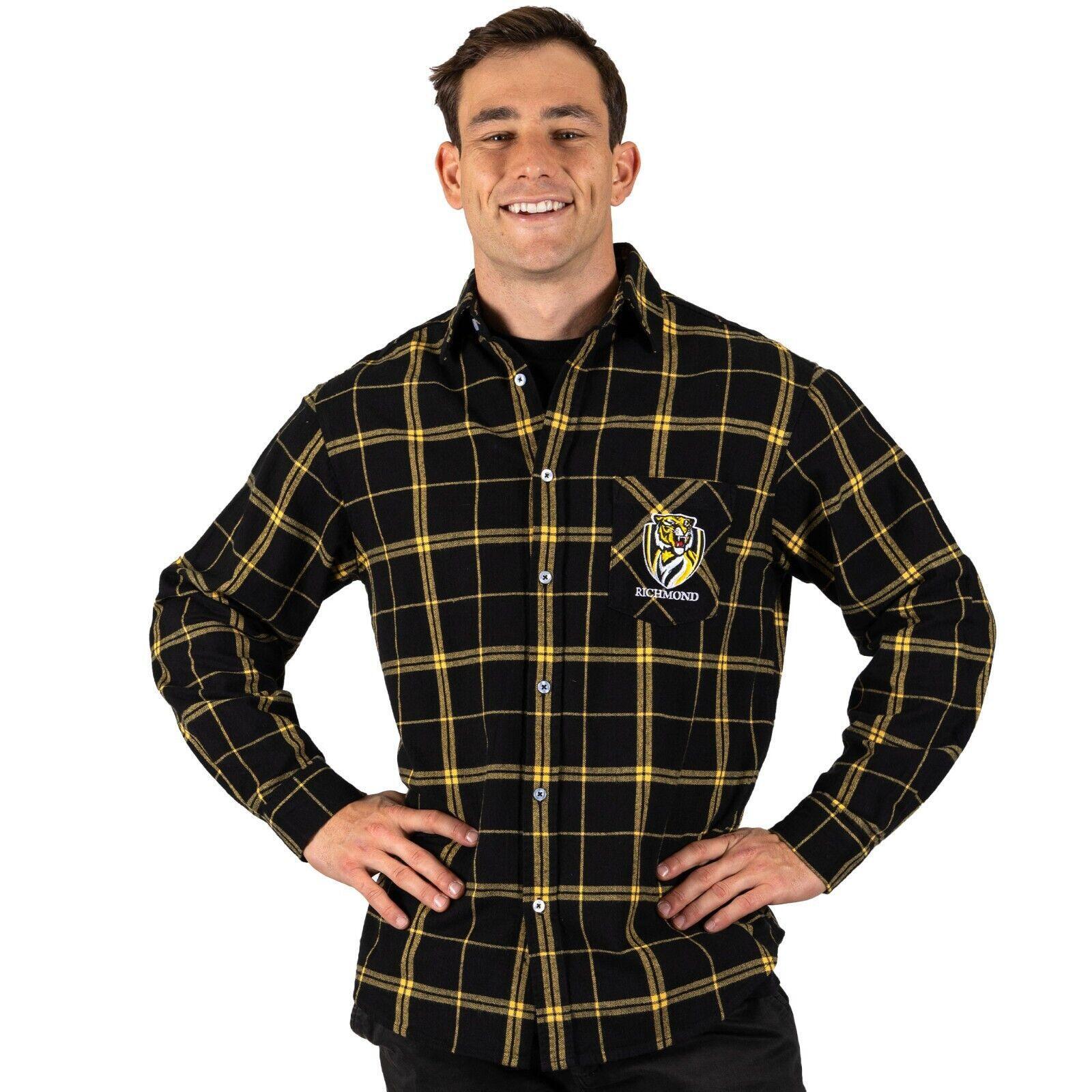 AFL Mustang Flannel Polo - Richmond Tigers - Flanno Shirt - Flannelette