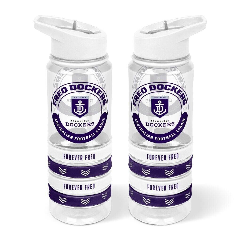 AFL Clear Tritan Drink Bottle 650ml - Fremantle Dockers - 4 Wrist Bands