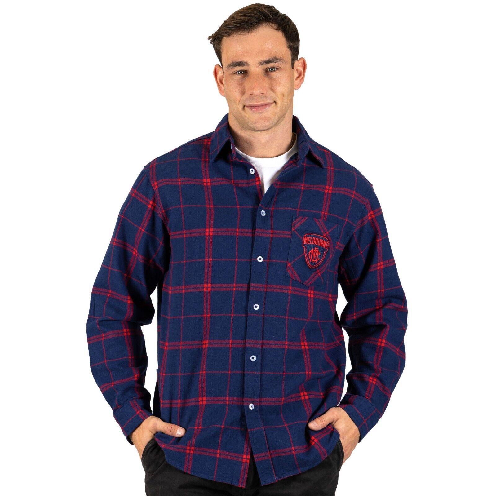 AFL Mustang Flannel Polo - Melbourne Demons - Flanno Shirt - Flannelette