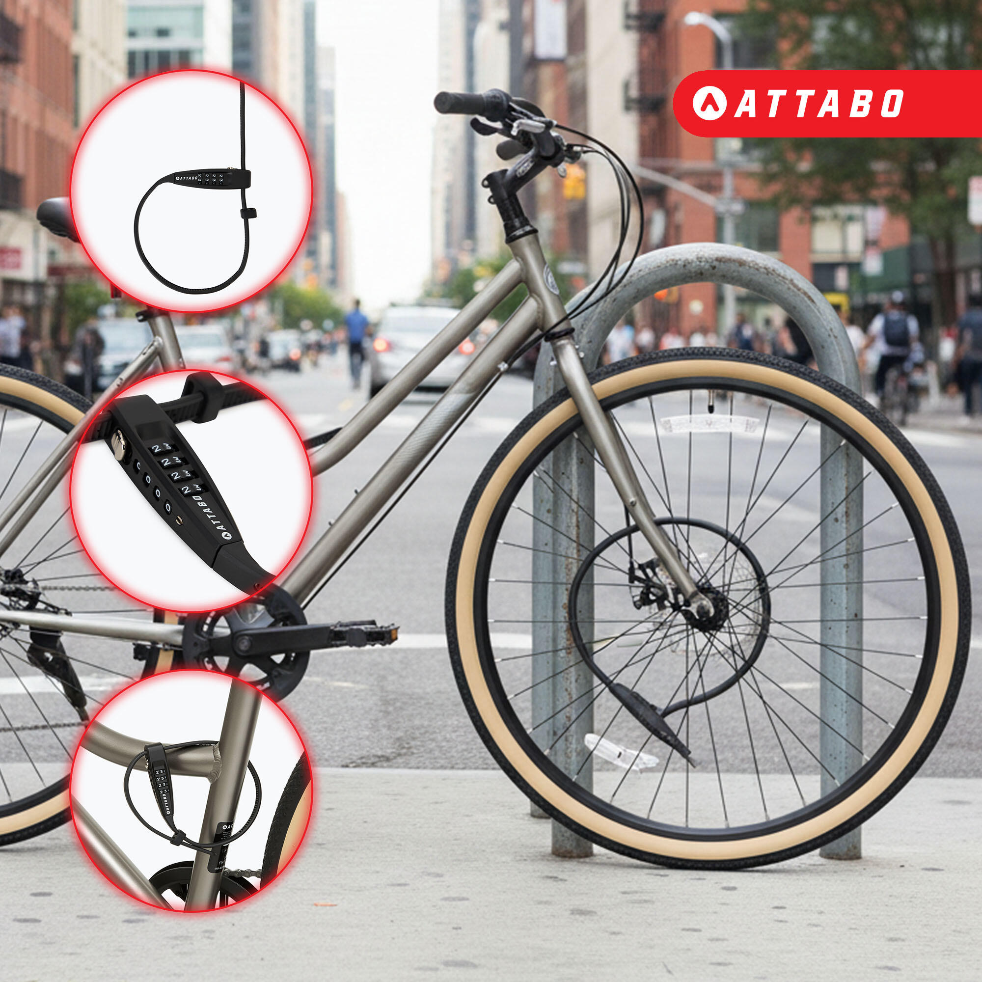 Lucchetto per bicicletta ATTABO Z.45 con combinazione 4/6
