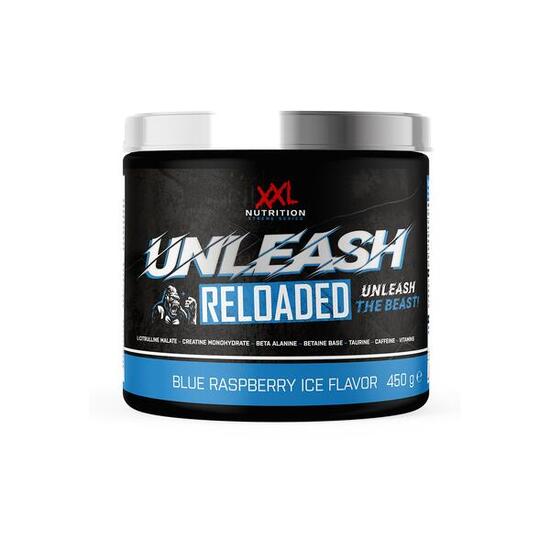 Unleash Reloaded - Pre Workout Supplément - Blue Raspberry ice - 450g (30 doses)