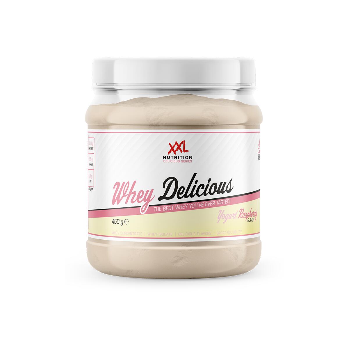 Whey Delicious - 80% Eiwit, Proteïne Poeder - Yoghurt Framboos -450g (15 shakes) 1/2