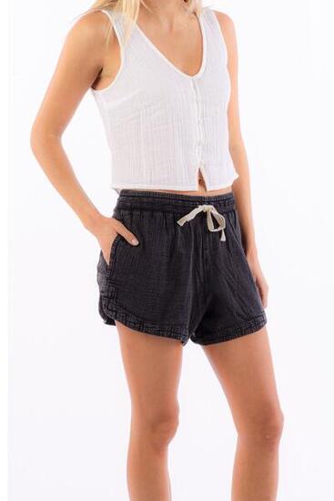 Short Femme en coton avec cordon de serrage léger et stylé Noir