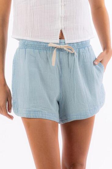 Short Femme en coton avec cordon de serrage léger et stylé Bleu moyen