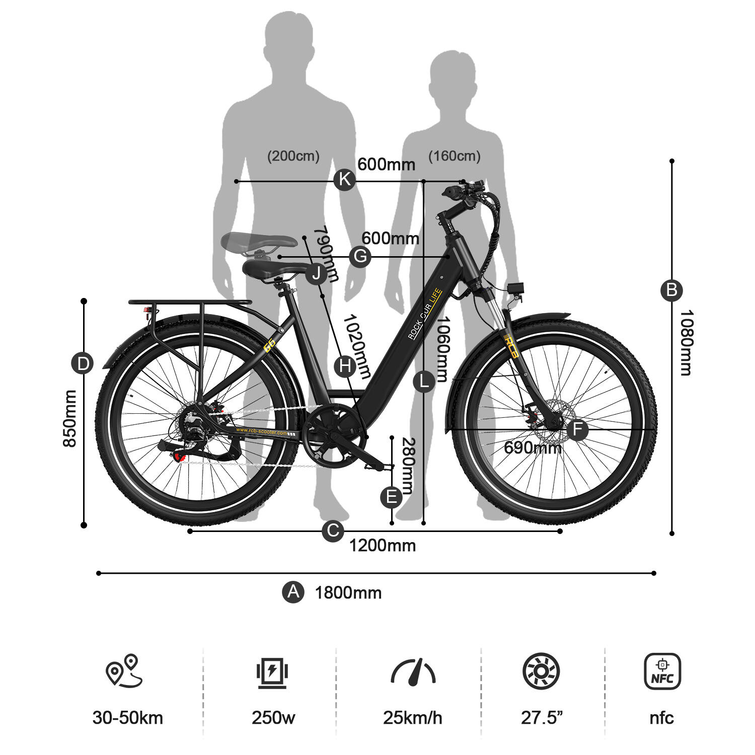 Bici Elettrica per Adulti 27.5" E-Bike, APP & NFC, RCB-G6​ 6/7