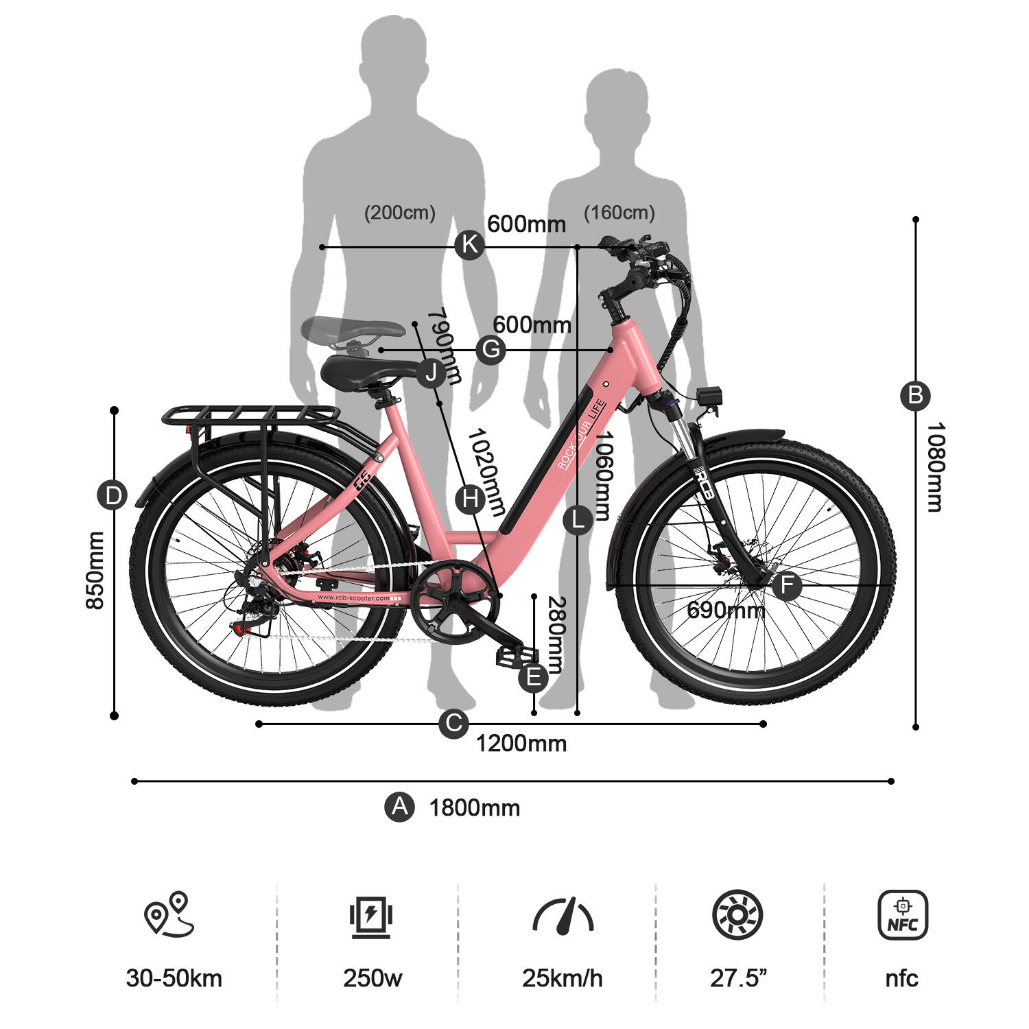 Bici Elettrica per Adulti 27.5" E-Bike, APP & NFC, RCB-G6​ 6/7