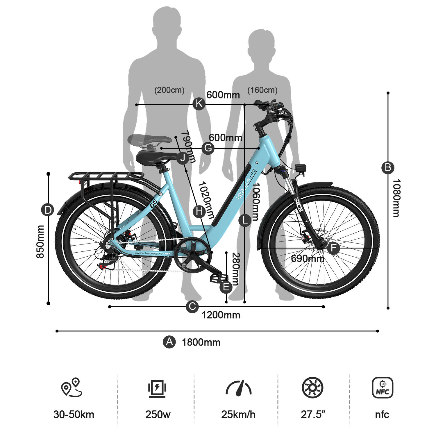 Bicicleta Eléctrica para Adultos 27.5" E-Bike, APP & NFC, RCB-G6 6/7