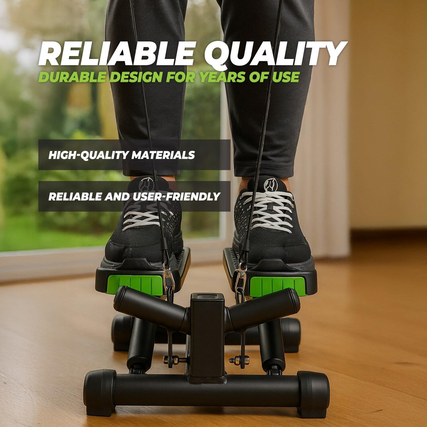 Mini Stepper 2 In 1 Con Power Ropes E Display LCD – Resistenza Regolabile, Silenzioso E Compatto, Carico 100 Kg, Per Gambe E Braccia