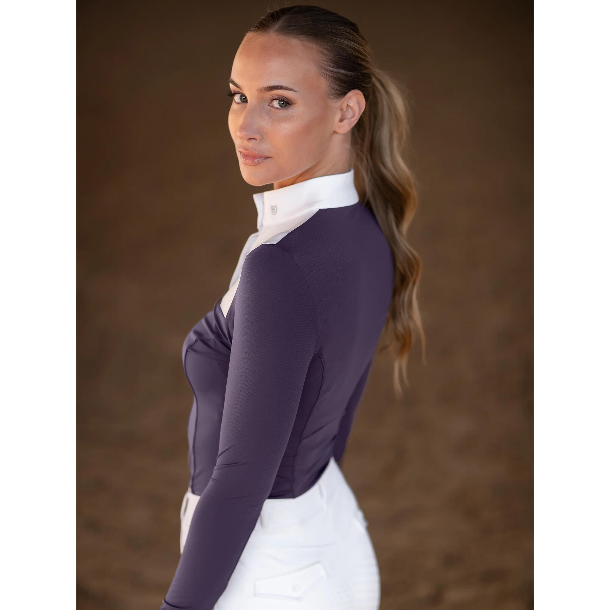 Damska konkursowa koszulka polo z długim rękawem Equestrian Stockholm Fine Line 4/5