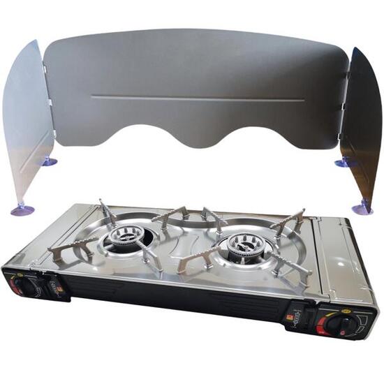 PACK INCASA Réchaud à Gaz Portable 2 feux + Pare-flammes à ventouses -