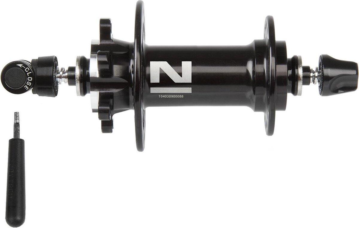 Butuc față Novatec D771SB 28H, frână pe disc, aluminiu CNC, QR 9x100 mm, negru.