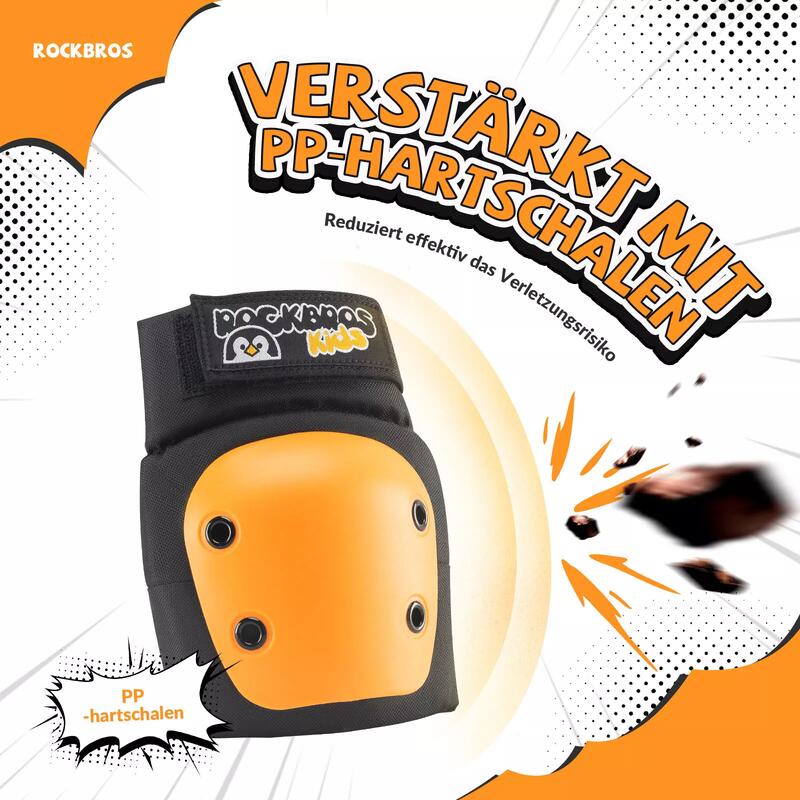Set protecție copii ROCKBROS 6 în 1, mărimea S — Negru/Portocaliu.